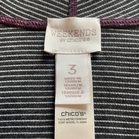 WEEKENDS BY CHICO'S Reversible Harvest Stripe Drape Front Sweater - Size XL - Picture 6 of 9